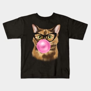 Cat Blowing Bubble Gum Kids T-Shirt